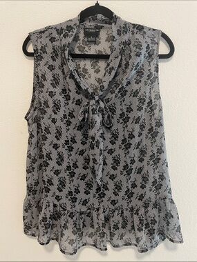 Liz Claiborne Black & White Floral Tie-Neck Sleeveless Camisole